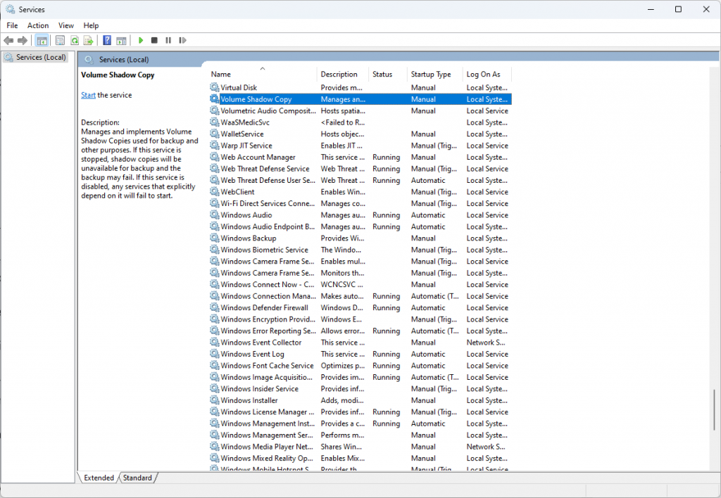 Microsoft Volume Shadow Copy (VSS) Troubleshooting - Tweaking