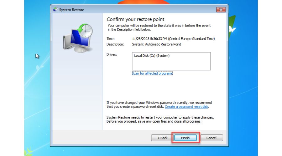 Repair Windows 7 Confirm Restore Point