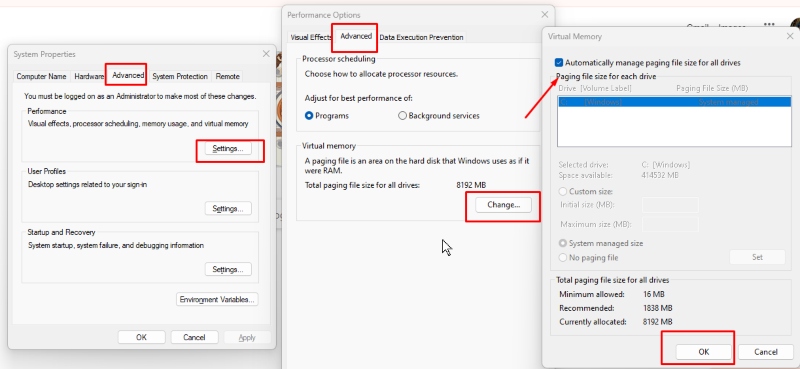 adjust page settings to fix slow startup on windows