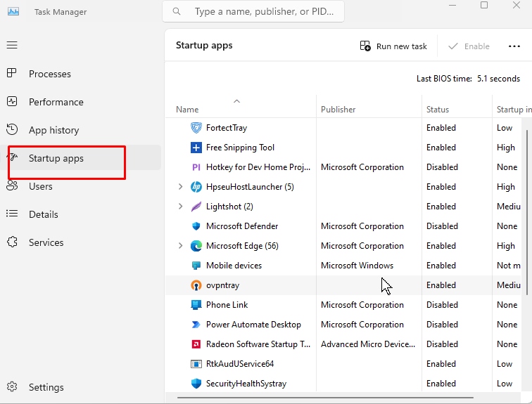 disable unnecessary start up apps to fix Slow Startup on Windows